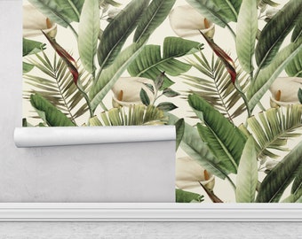 Palm Wallpaper, Tropical Wall Decor, Self Adhesive Wallpaper Peel & Stick, Green Wall paper