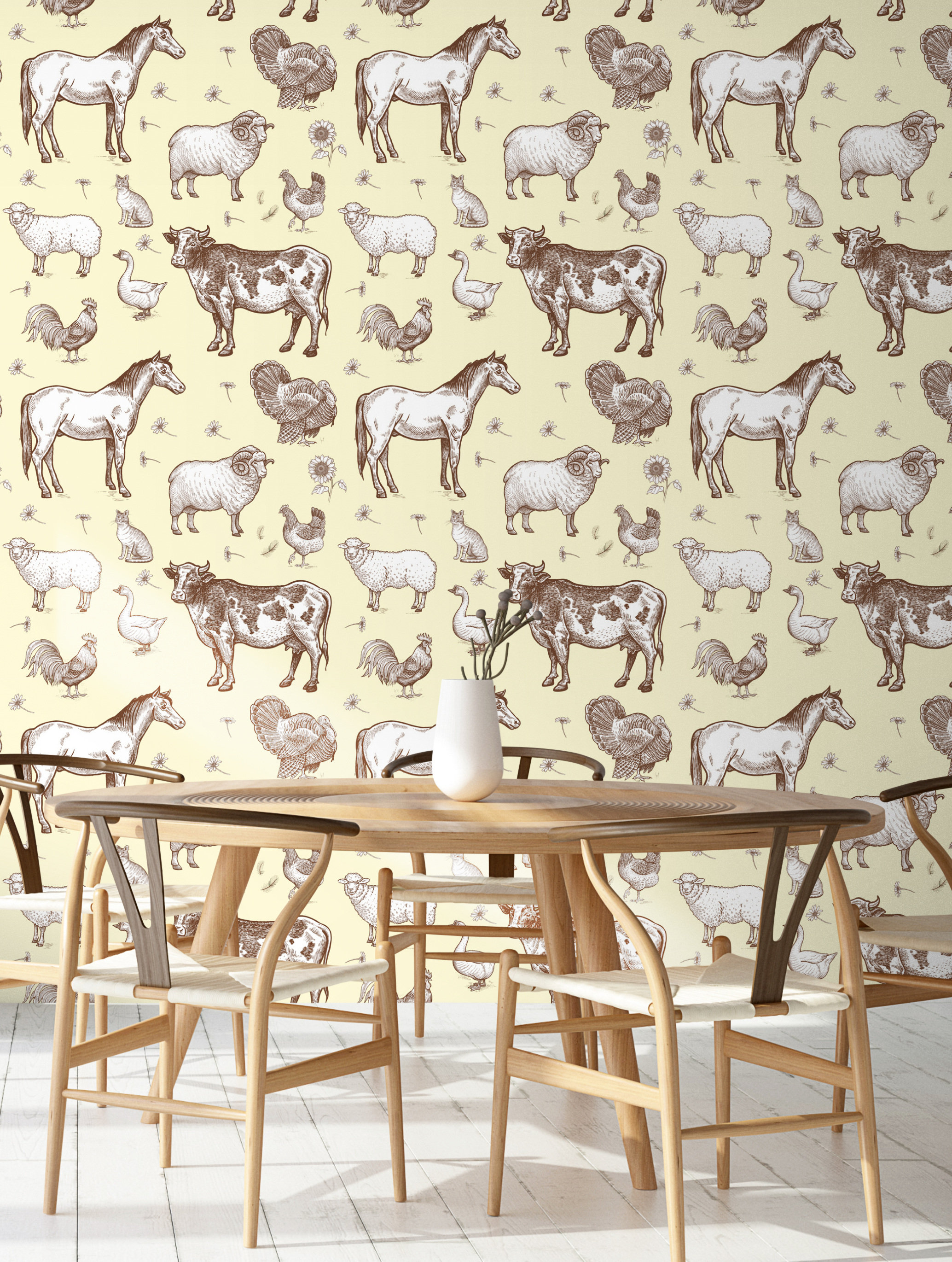 Farm Animals Wallpaper Removable Farmhouse Wall Paper Etsy