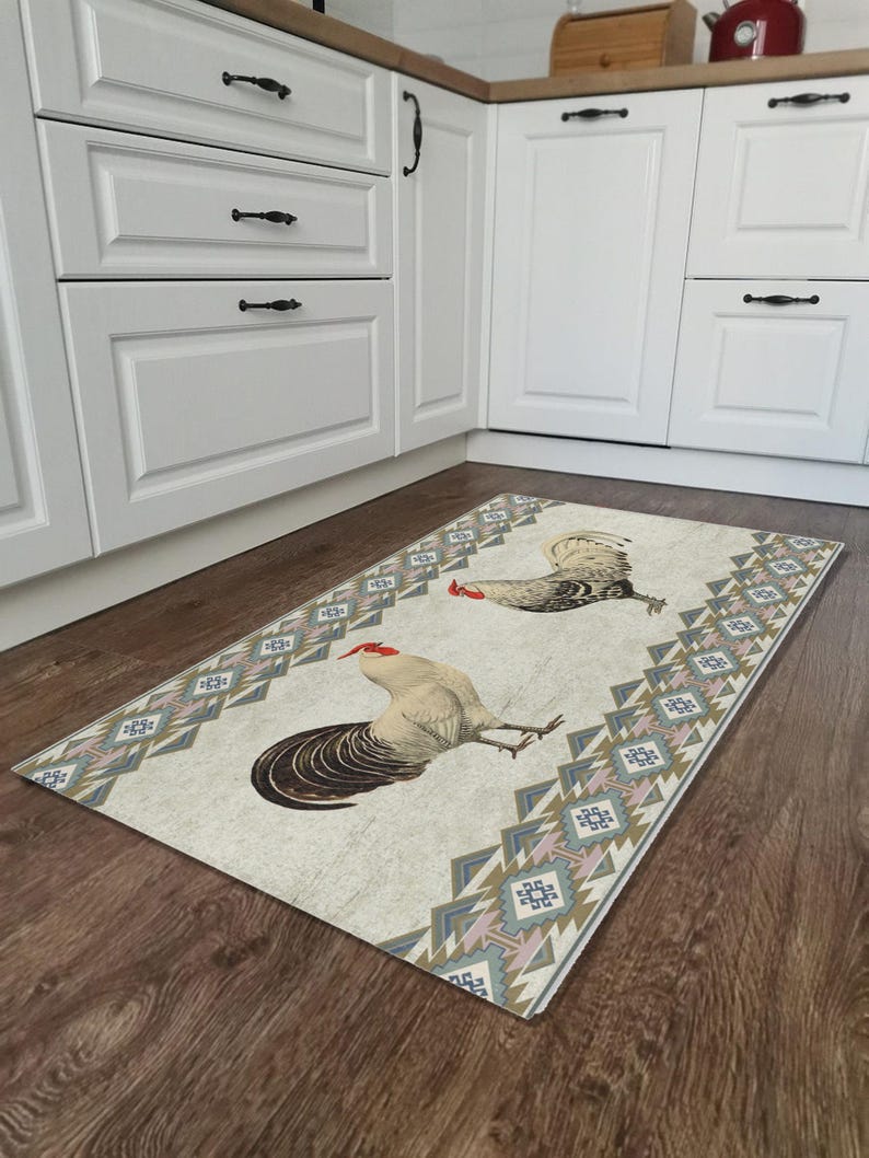 Rooster Rug, Farmhouse Kitchen Decor, Rustic Area Rug, Country Living ...