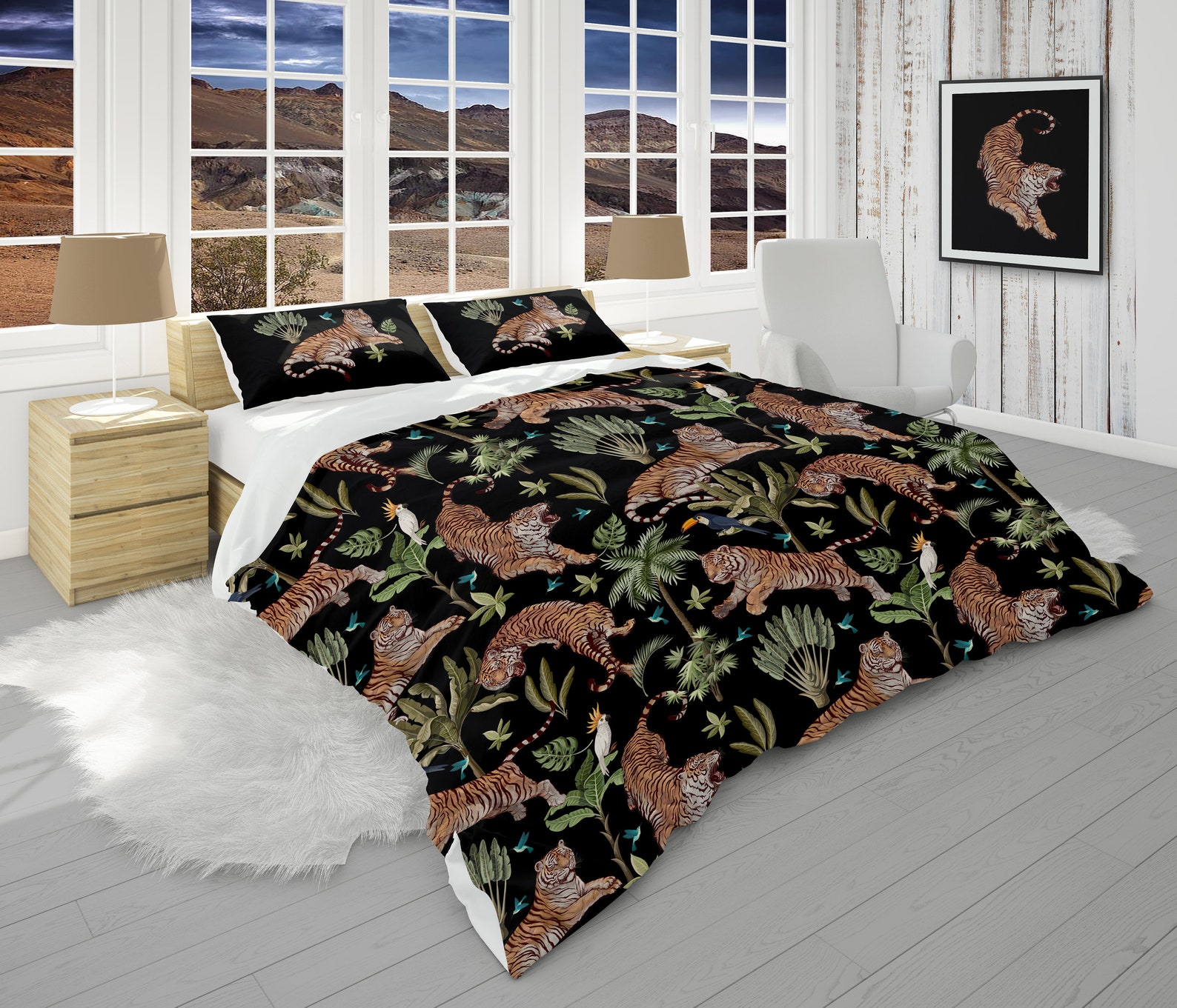 Jungle Comforter Set Tiger Bedding Set Palm Bed Blanket Etsy