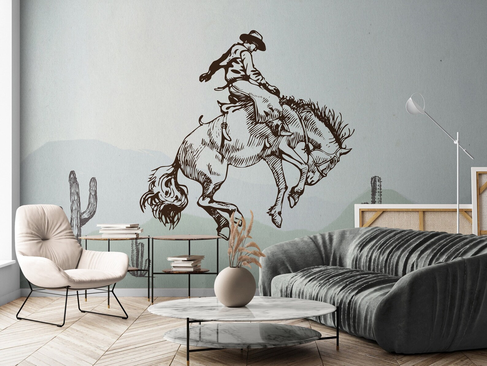 Western Wall Decal Cowboy Wallpaper Horse Mural Wall Paper Etsy
