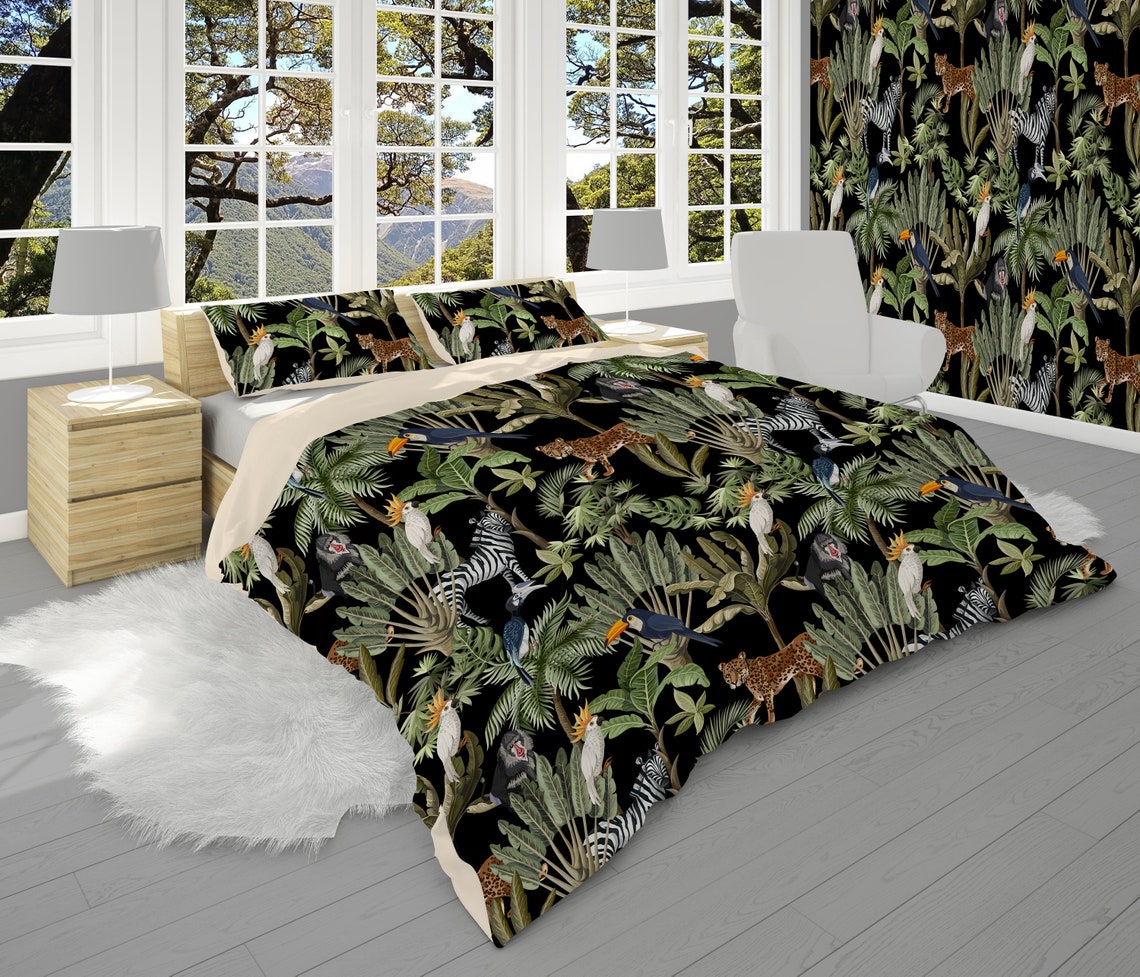 Boy Comforter Set Jungle Bedding with Animals Dark Etsy