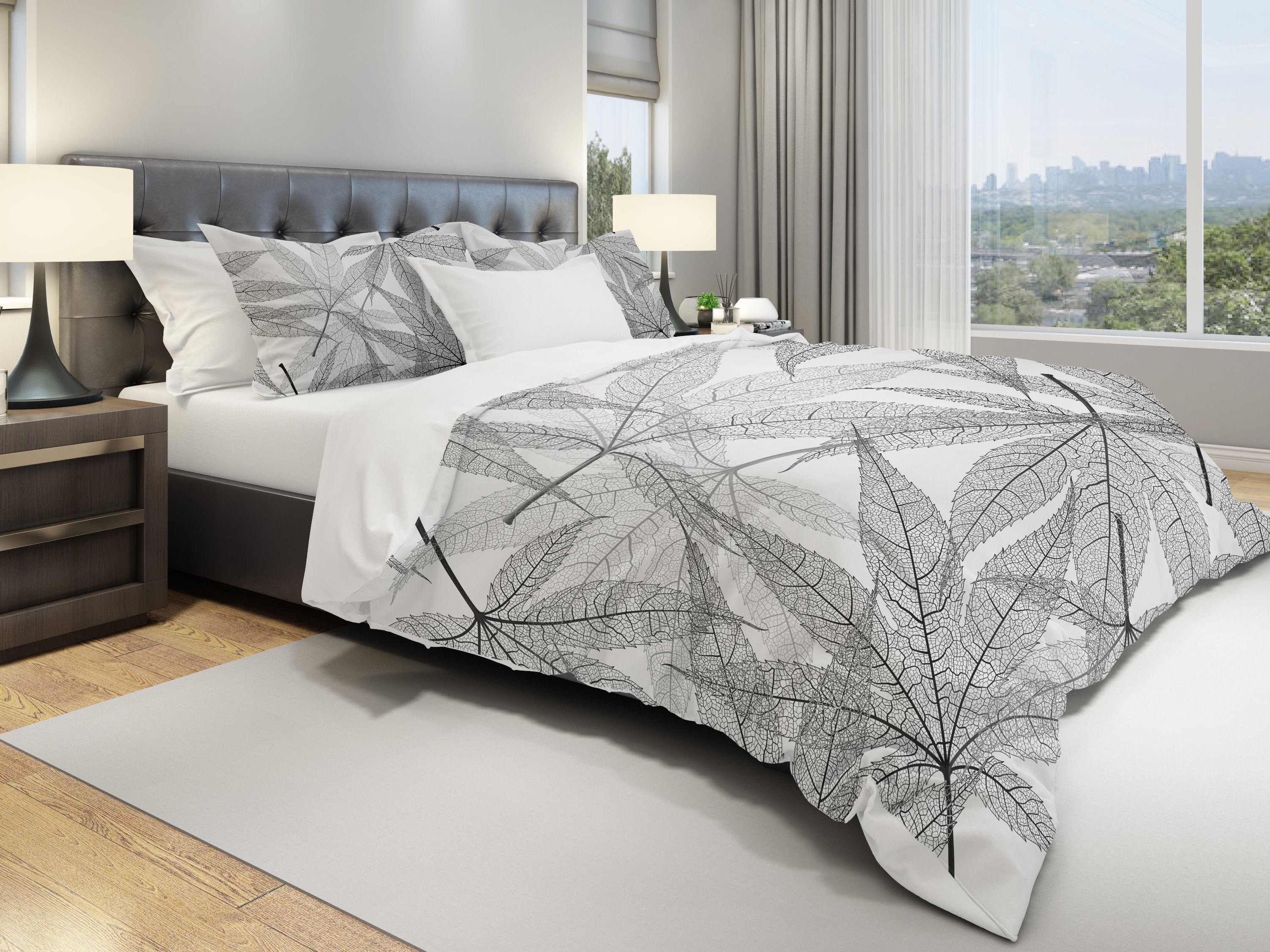 Comforter Set With Pillow Shams Neutral Colors King Size Queen Twin Twin XL Set Gray Leaves Throw Blanket for Bed Pillow Case Etsy Canada