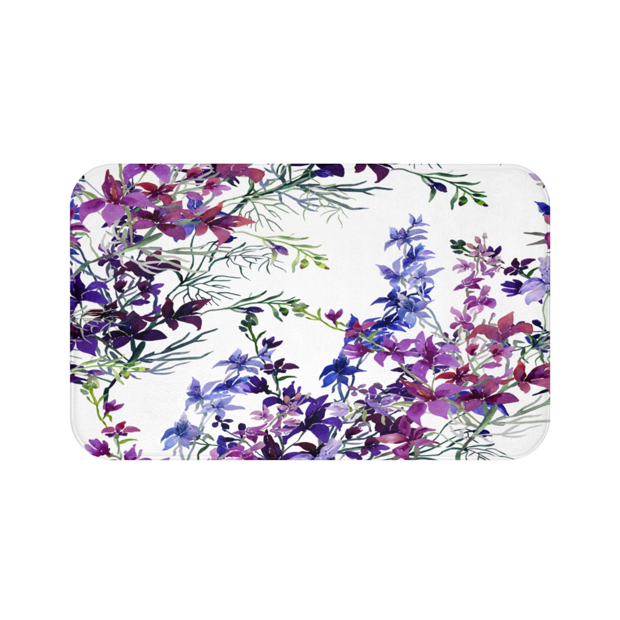Bath Mat With Purple Blue Flowers Floral Bathroom Decor Bath Etsy
