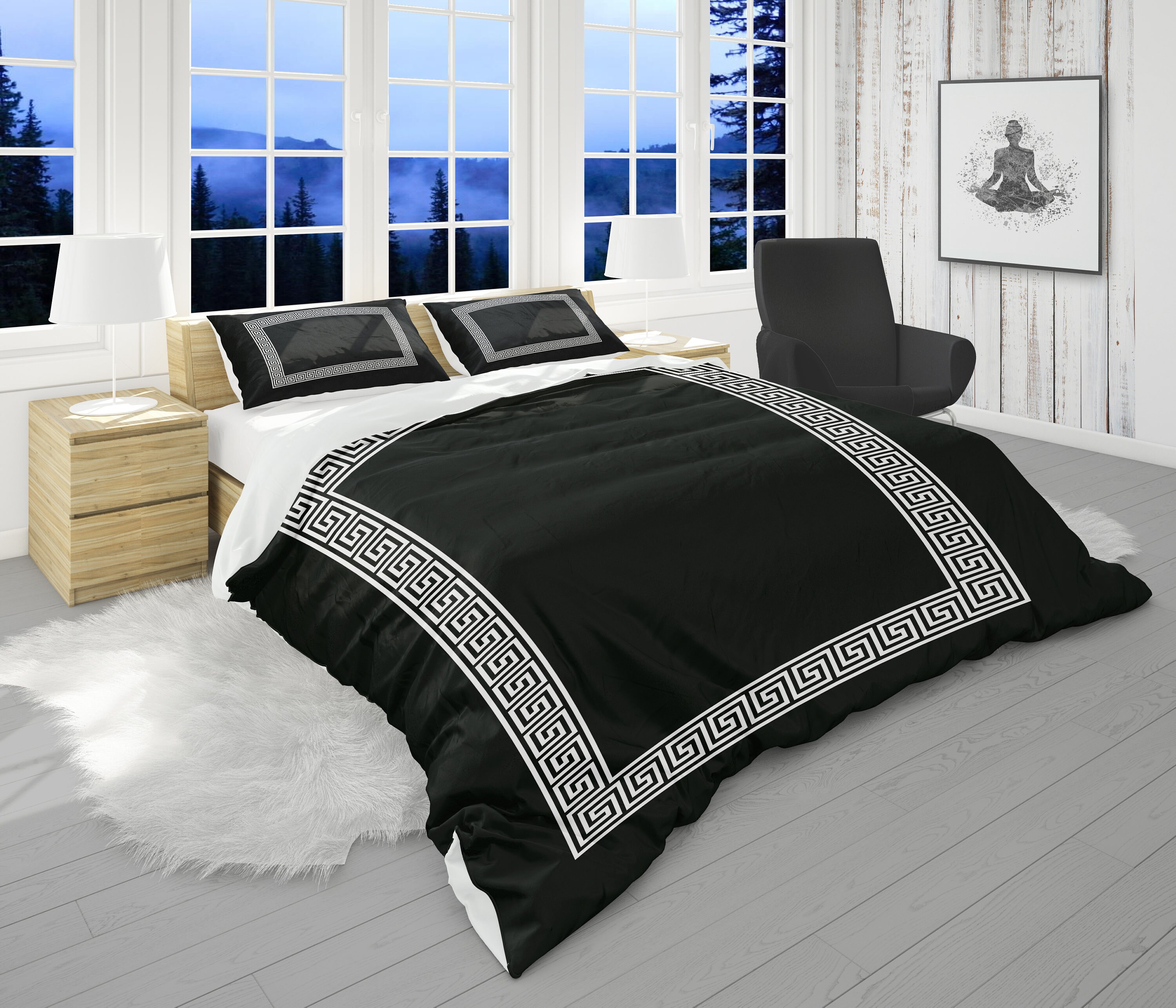 Black Comforter Set Greek Patterns Blanket and Pillowcases Etsy