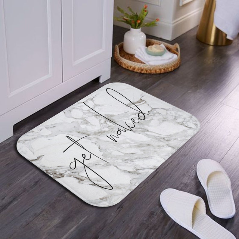 Obtener alfombra de baño desnuda, mate de ducha de mármol gris con letreros de baño, decoración minimalista del baño imagen 8