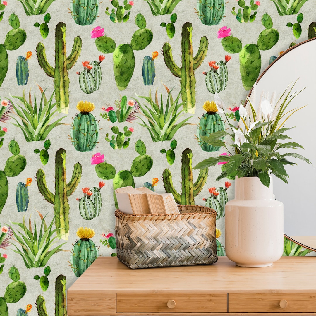Cactus Wallpaper Peel and Stick Wall Paper Southwest - Etsy
