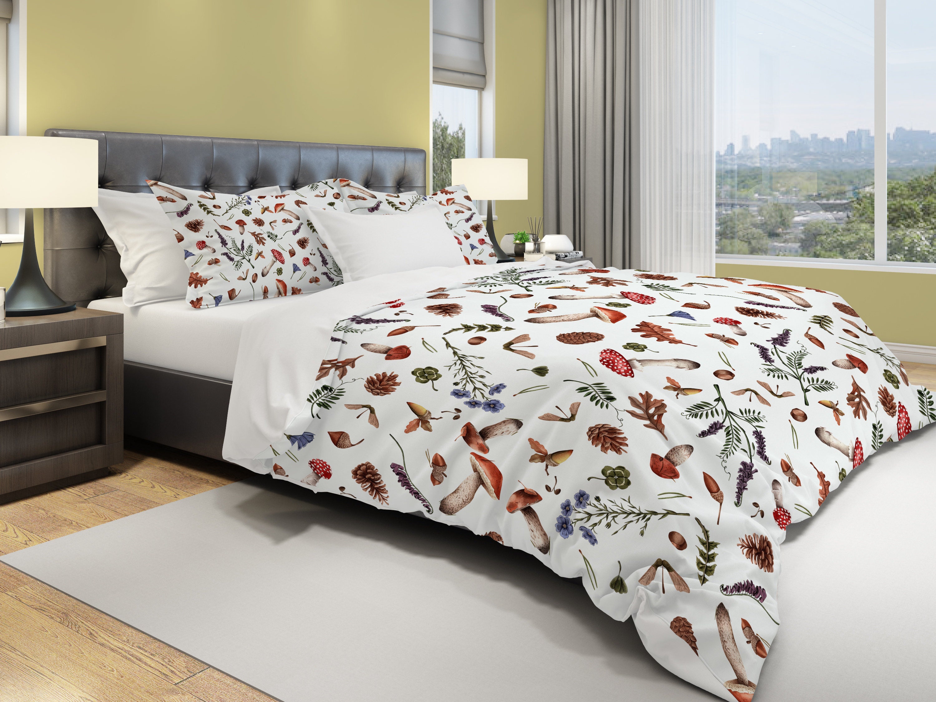 Mushrooms Bedding Botanical Comforter and Pillowcases Throw Etsy