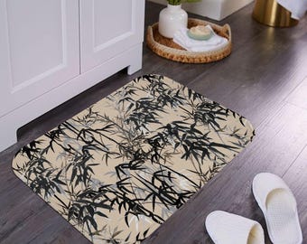 Bamboo Bath Mat, Tropical Zen Bathroom Rug, Non-Slip Microfiber