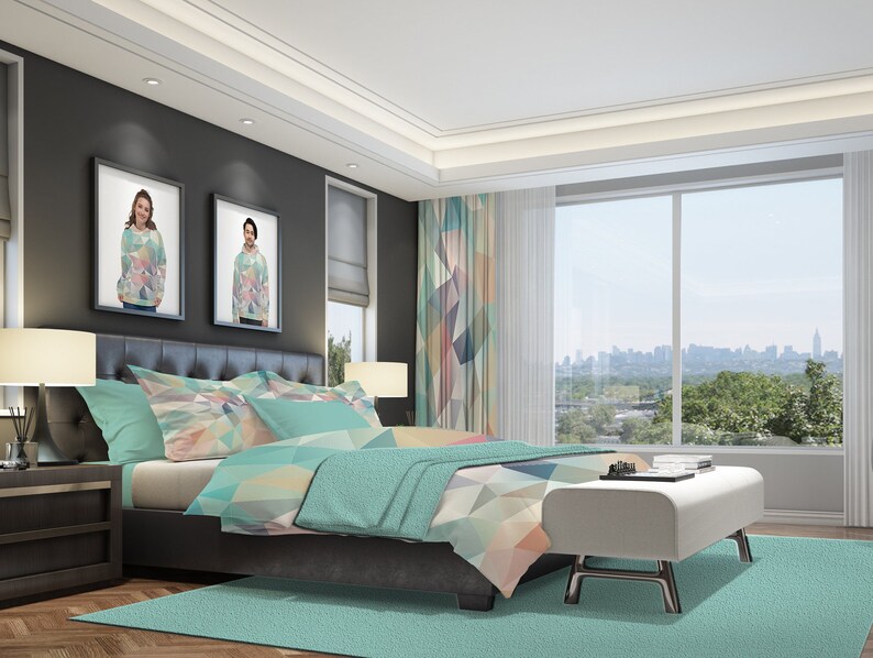 Geometric Comforter Turquoise Comforter Scandinavian Style Etsy