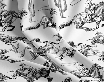 Cowboy Horse Pima Cotton Fabric, Southwestern Decor, Quilting Sewing