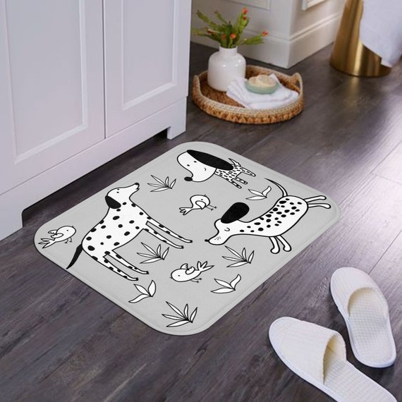 Dog Bath Mat, Funny Bath Rug With Dogs, Grey Bathroom Rug, Dog