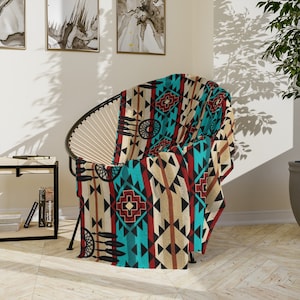 Southwestern Throw Blanket, Boho Blankets, Super Soft Fleece Blanket, Indian Motives Blanket