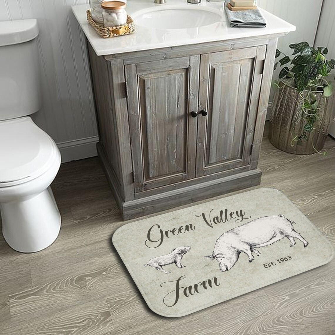 Personalized Bath Mat with Pig Farmhouse Bathroom Rug with Etsy