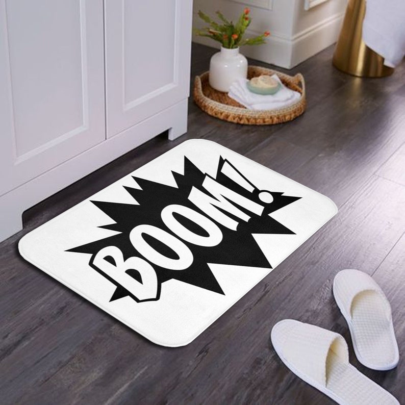 Funny Bath Mat Black and White Bath Rug Boom Bath Matt Etsy