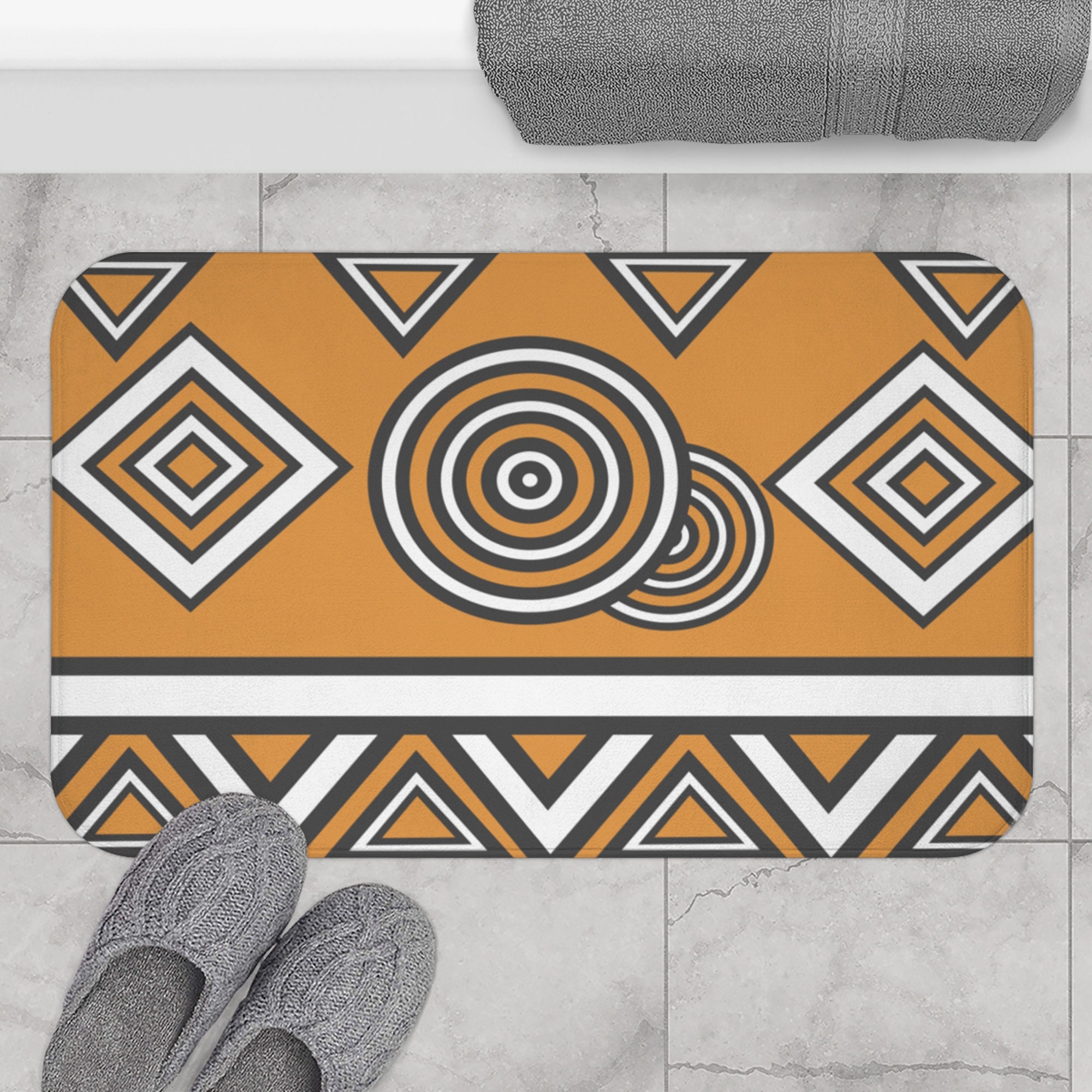 Bath Mat With African Patterns Ethnic Bath Rug Geometric Etsy