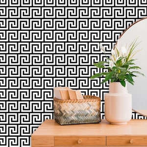 Black and White Wallpaper, Classic Wall Decor, Geometric Wall Decal with Greek Key Pattern