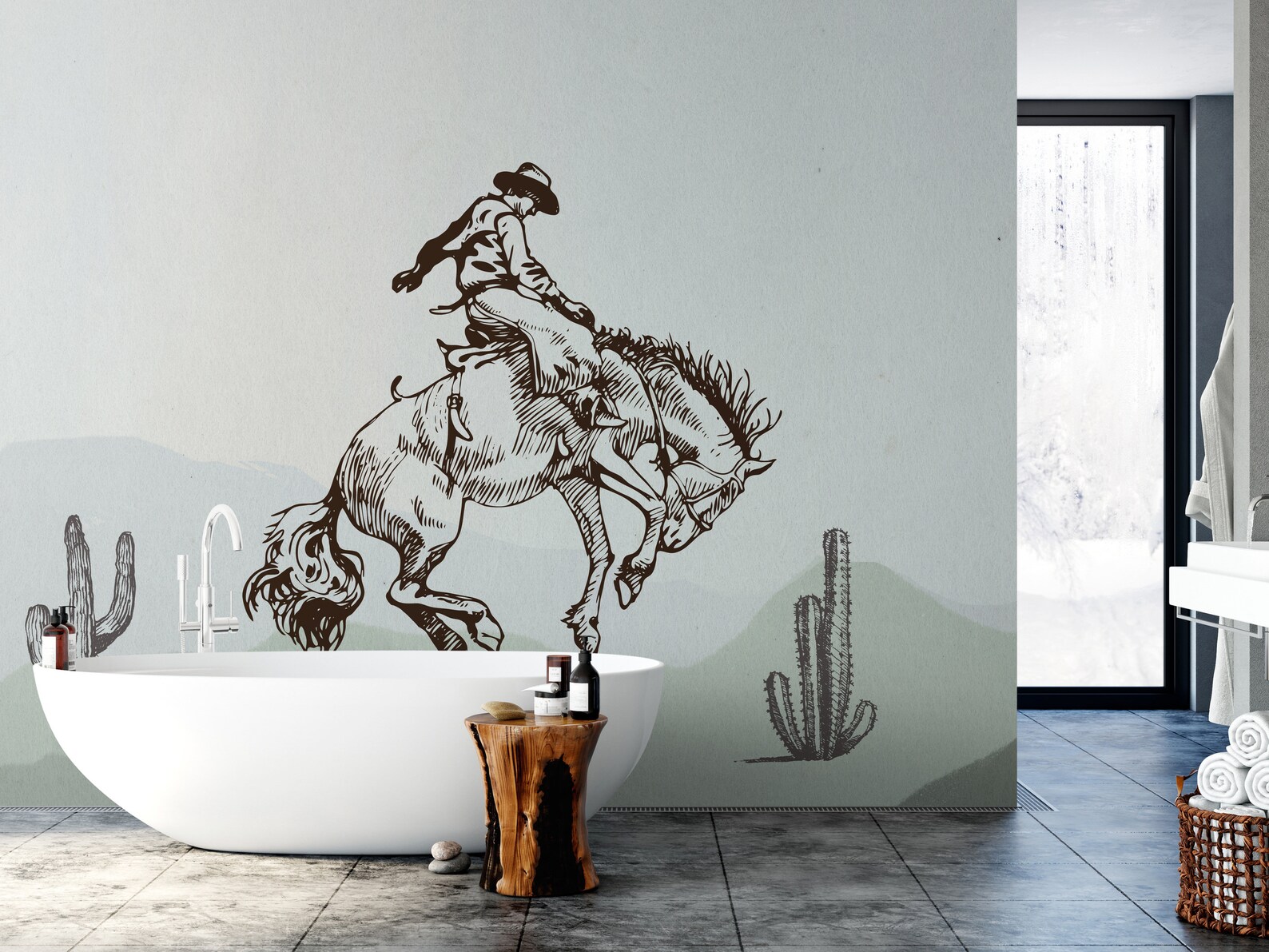 Western Wall Decal Cowboy Wallpaper Horse Mural Wall Paper Etsy