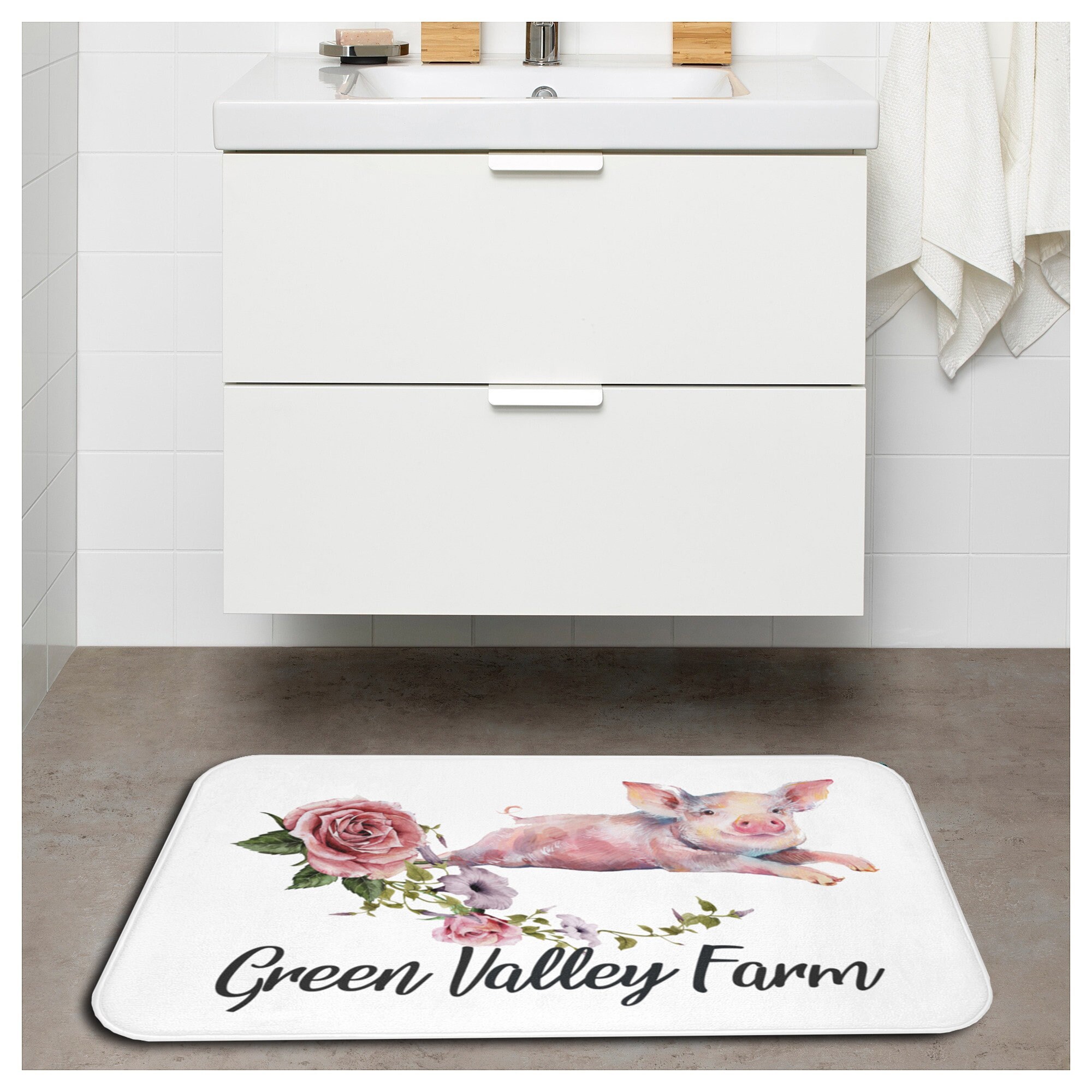 Funny Bath Mat Personalized Farmhouse Bath Rug With Piggy Etsy UK