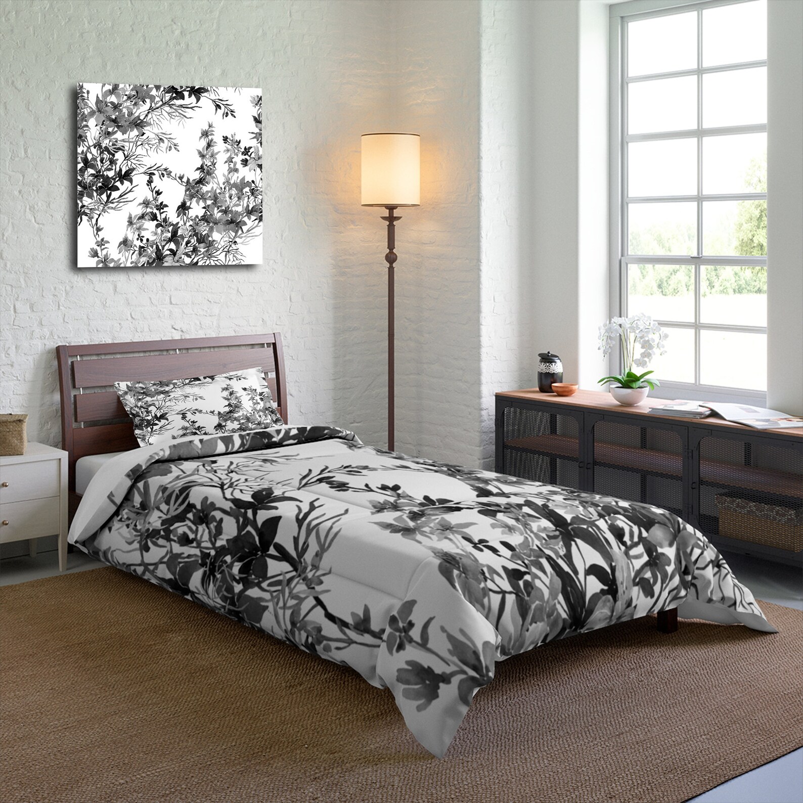 Comforter Set Queen King Twin Size White With Black Floral Etsy