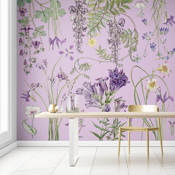 Purple Floral Wall Decal Etsy