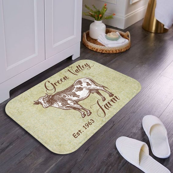Cow Bath Mat Farmhouse Bathroom Rug Personalized Farm Etsy