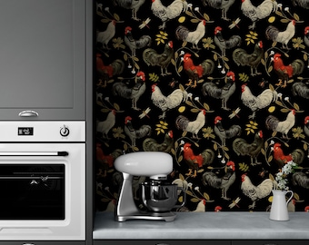 Rooster Wallpaper, Chicken Wallpaper Peel and Stick, Farm Animal Wall Decor, Country Style Home Decor