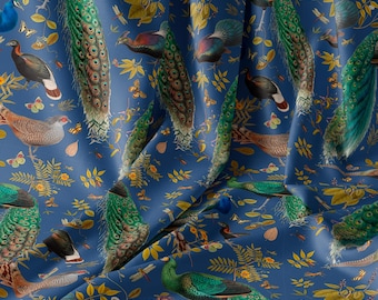 Tissu en coton paon : imprimé oiseau floral, coton pima peigné pour la couture, le courtepointe et les vêtements