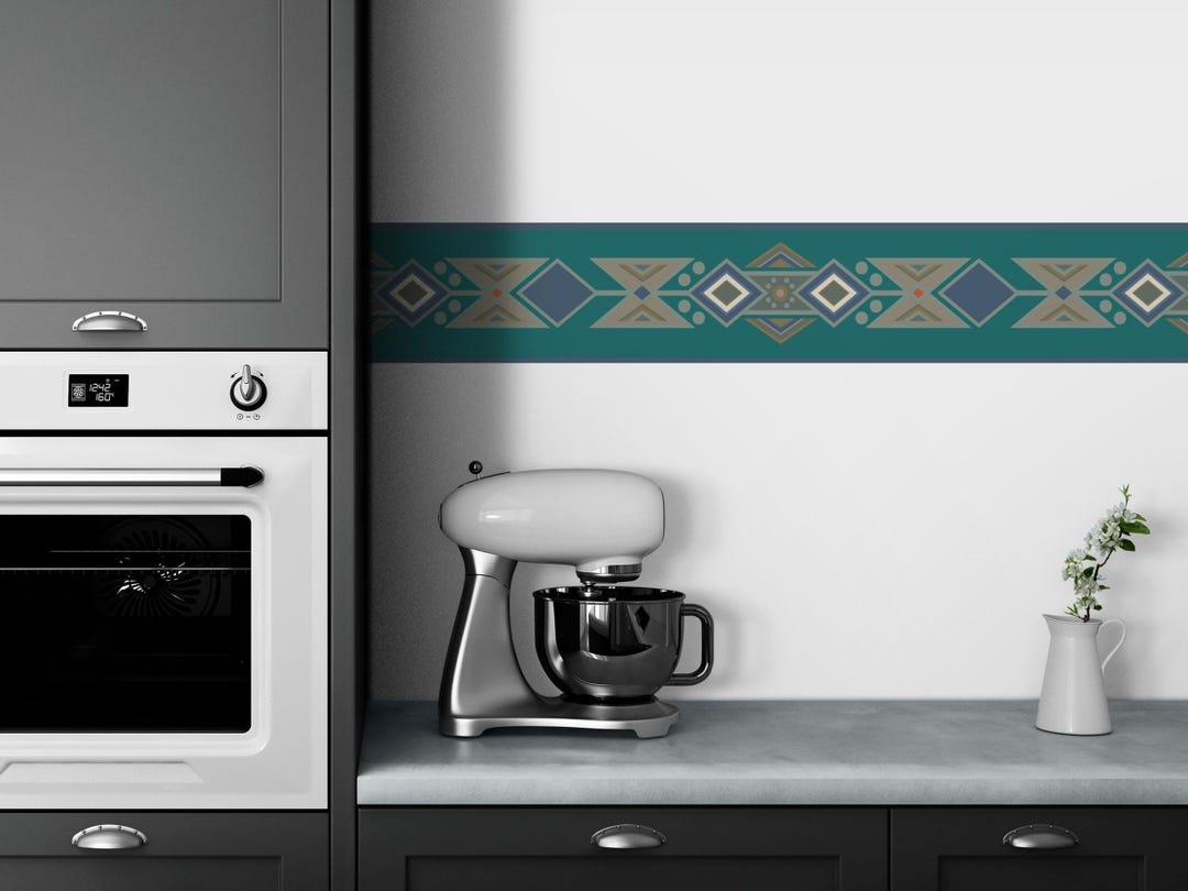 Wallpaper Border Peel and Stick, Teal Wallpaper, Boho Wall Decal — free download