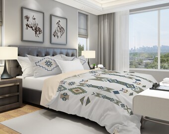 Boho Duvet Cover, Western Bedding, Duvet Cover and Pillow Shams, Gray Duvet Cover, Ethnic Style, Southwestern Bedroom Décor