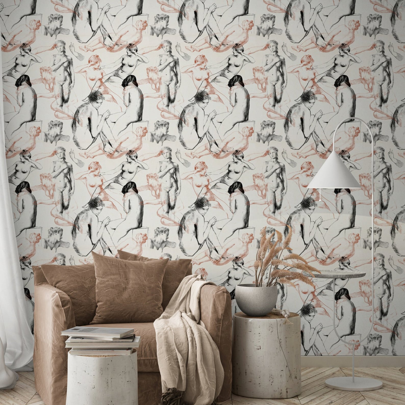 Nuded Women Wall Paper Art Nouveau Wallpaper Women Wall - Etsy