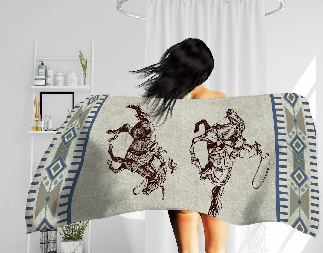 Western Bath Towel, Gray Hand Towel, Cowboy Bathroom Decor, Western