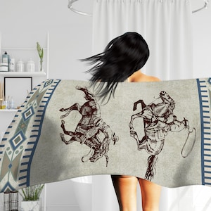 Western Bath Towel, Gray Hand Towel, Cowboy Bathroom Decor, Western Bathroom Accessories, Southwestern Décor