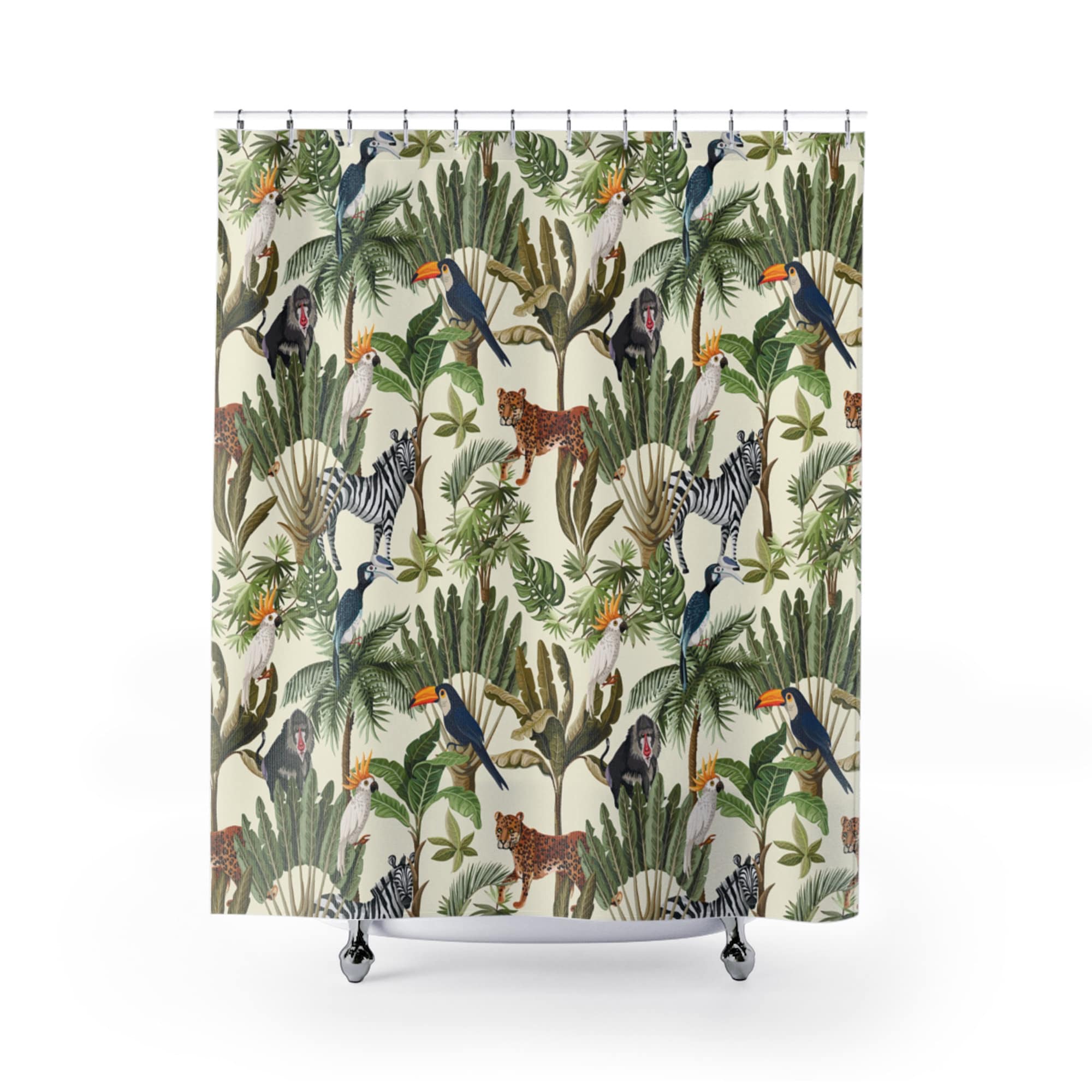 Kids Shower Curtain Jungle Animals Bath Curtain Cute Bath Etsy