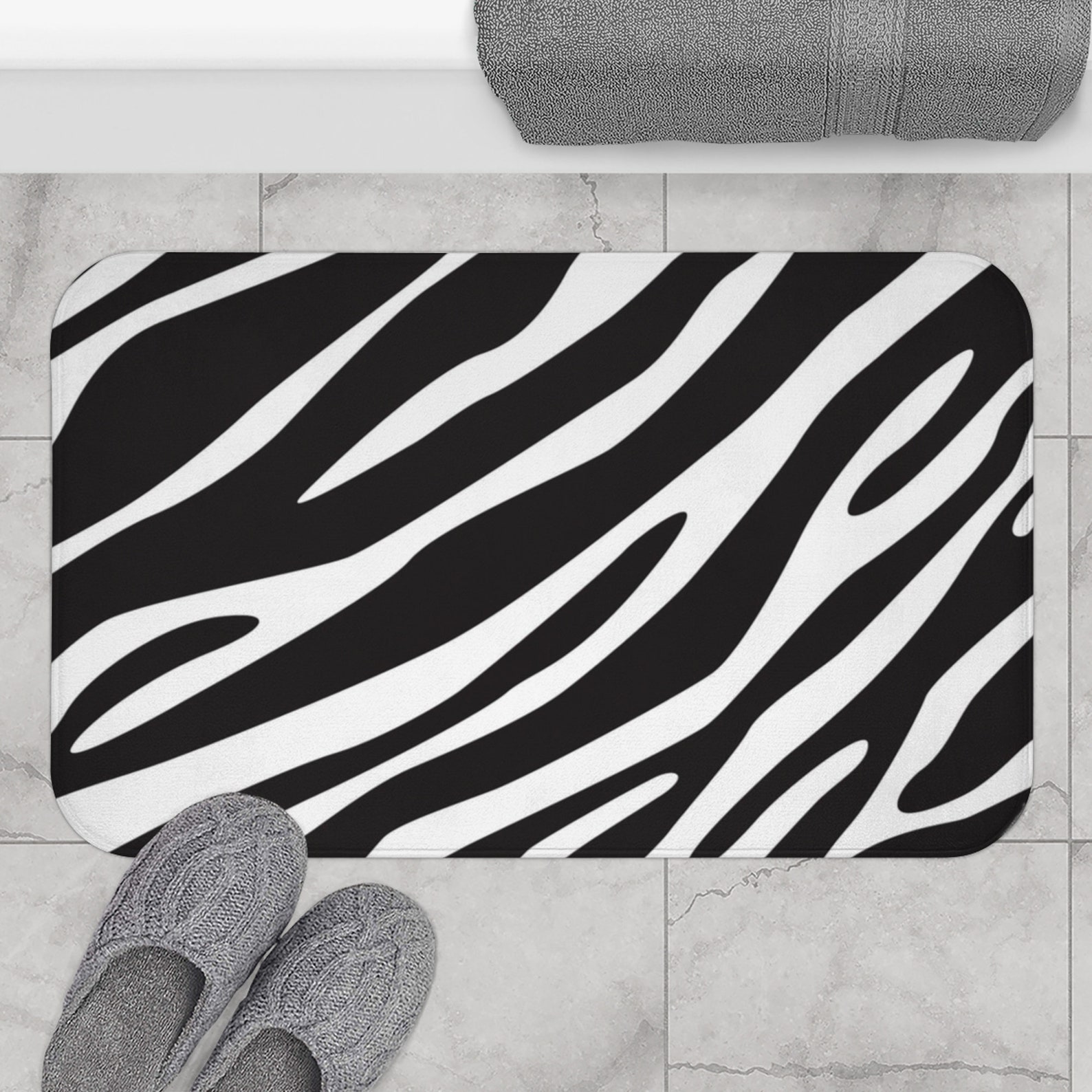 Black and White Bath Mat Bath Rug With Zebra Print Etsy