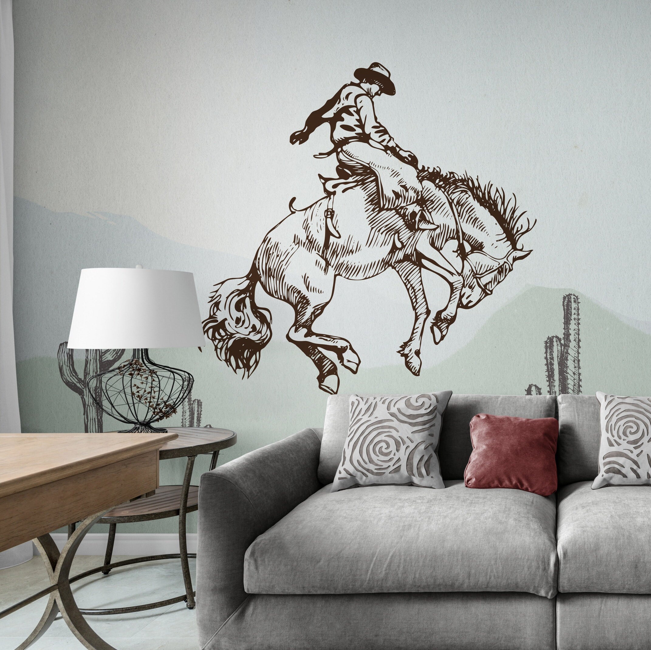 Western Wall Decal Cowboy Wallpaper Horse Mural Wall Paper | Etsy