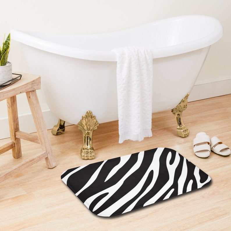 Black and White Bath Mat Bath Rug With Zebra Print Etsy