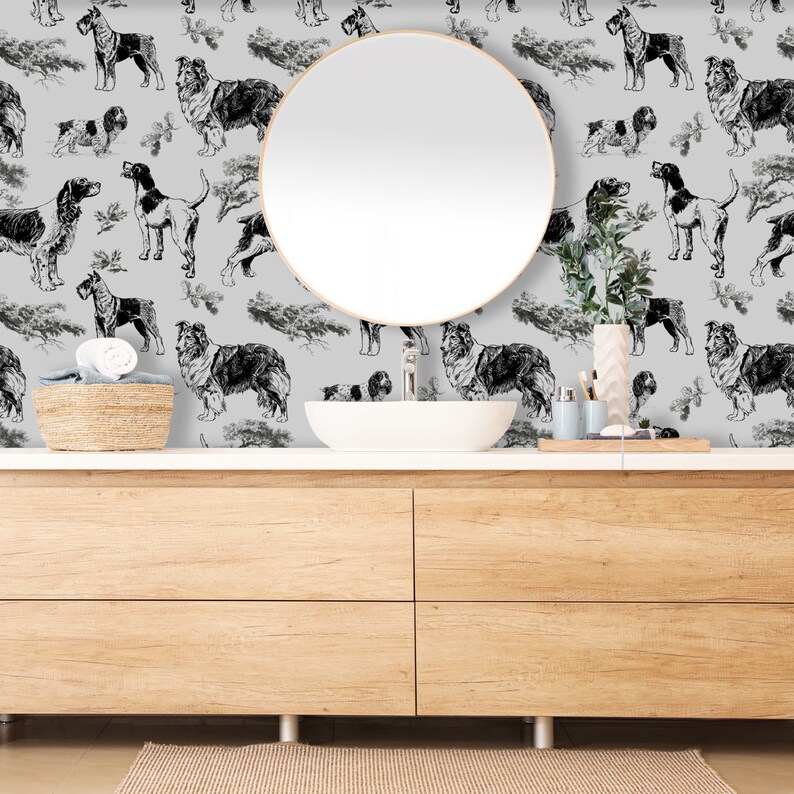 Black and White Wallpaper With Dogs Wall Paper Pill and Etsy