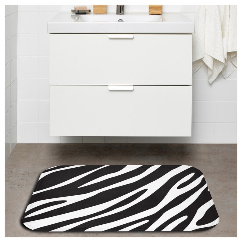 Black and White Bath Mat Bath Rug With Zebra Print Etsy