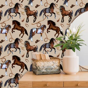 Horse Wallpaper Peel and Stick, Wild West Decor, Southwestern Wallpaper, Equine Decor, Ranch Wall Décor