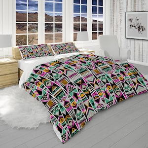 Dark Southwest Comforter King, Queen, Twin, Twin XL Size and Boho Pillow Shams, Native Americans Decor