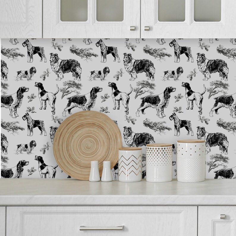 Black and White Wallpaper With Dogs Wall Paper Pill and Etsy