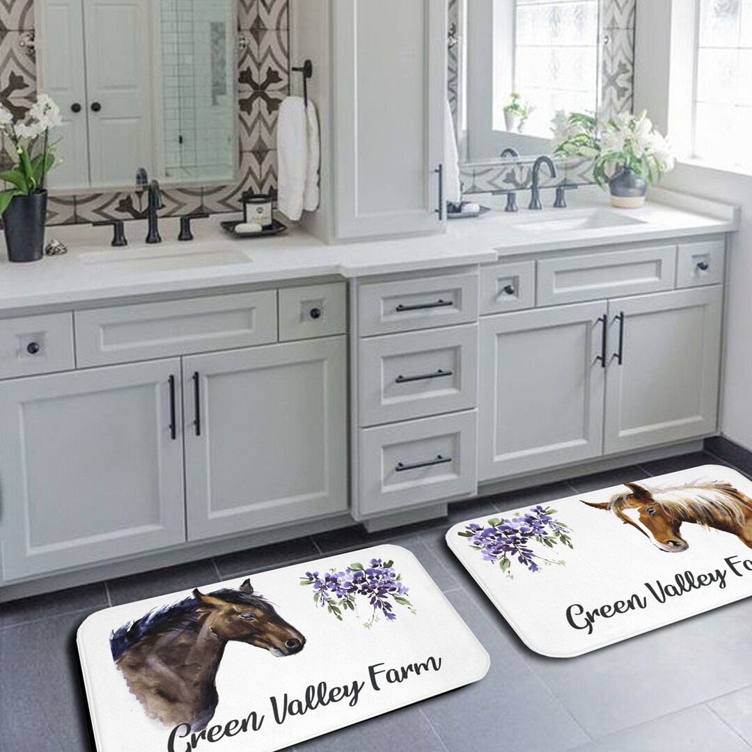 Personalized Bath Mat Farmhouse Matt With Horse Farm Name Etsy