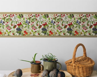 Floral Berry Peel and Stick Wallpaper Border, Country Cottage Decor
