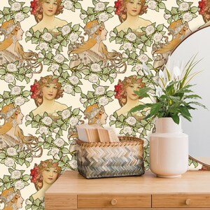 Art Nouveau Wallpaper, Art Deco Wall Decor, Peony Wallpaper Peel and Stick, Floral Decor