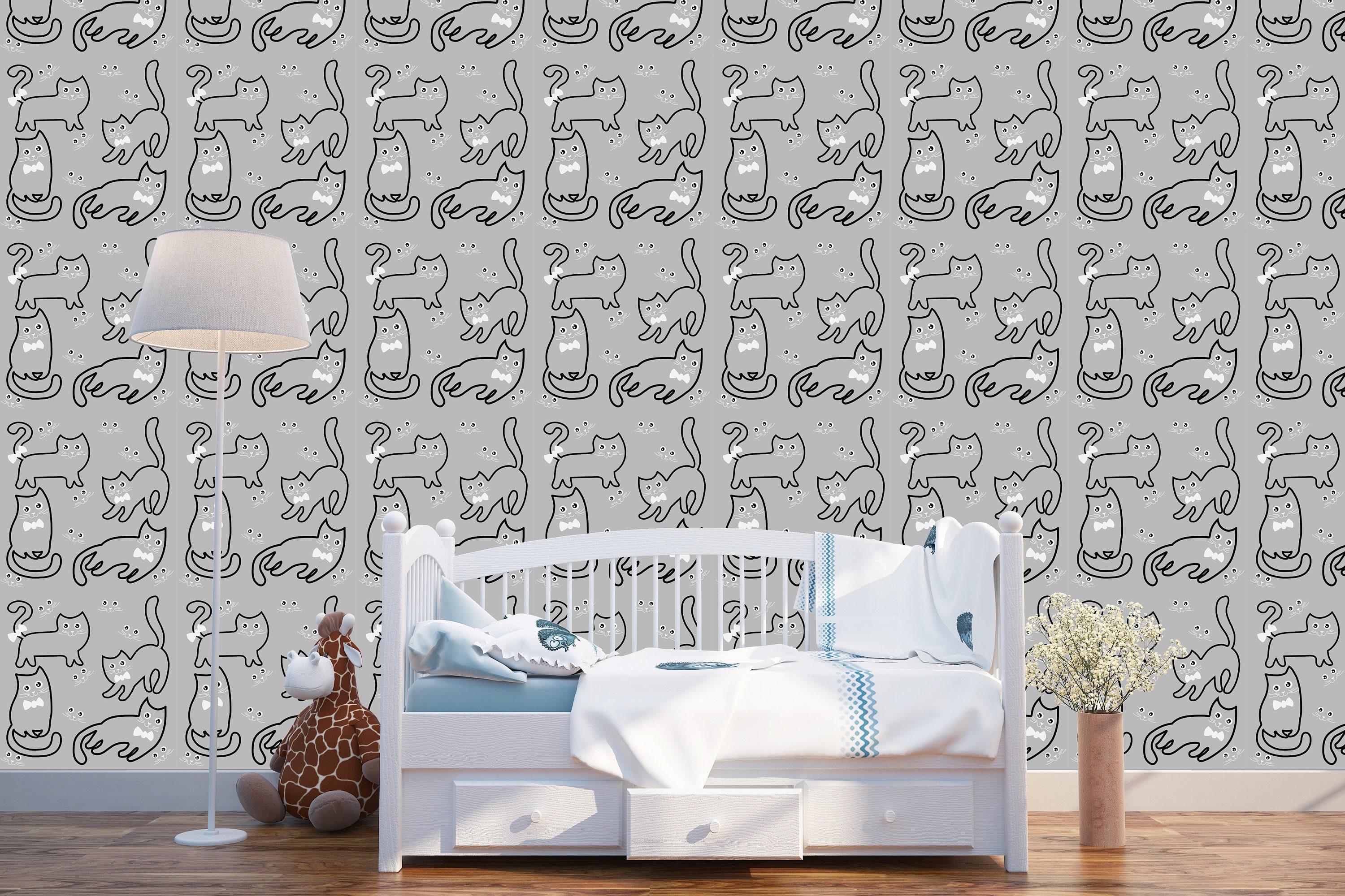 Self-adhesive Wallpaper with Funny Cats Peel & Stick Wall | Etsy