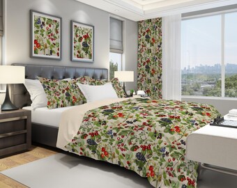 Berry Bedding, Woodland Duvet Cover with Pillow Shams, Cabin Bedding, Botanical Bedding, Nature Bedroom Decor