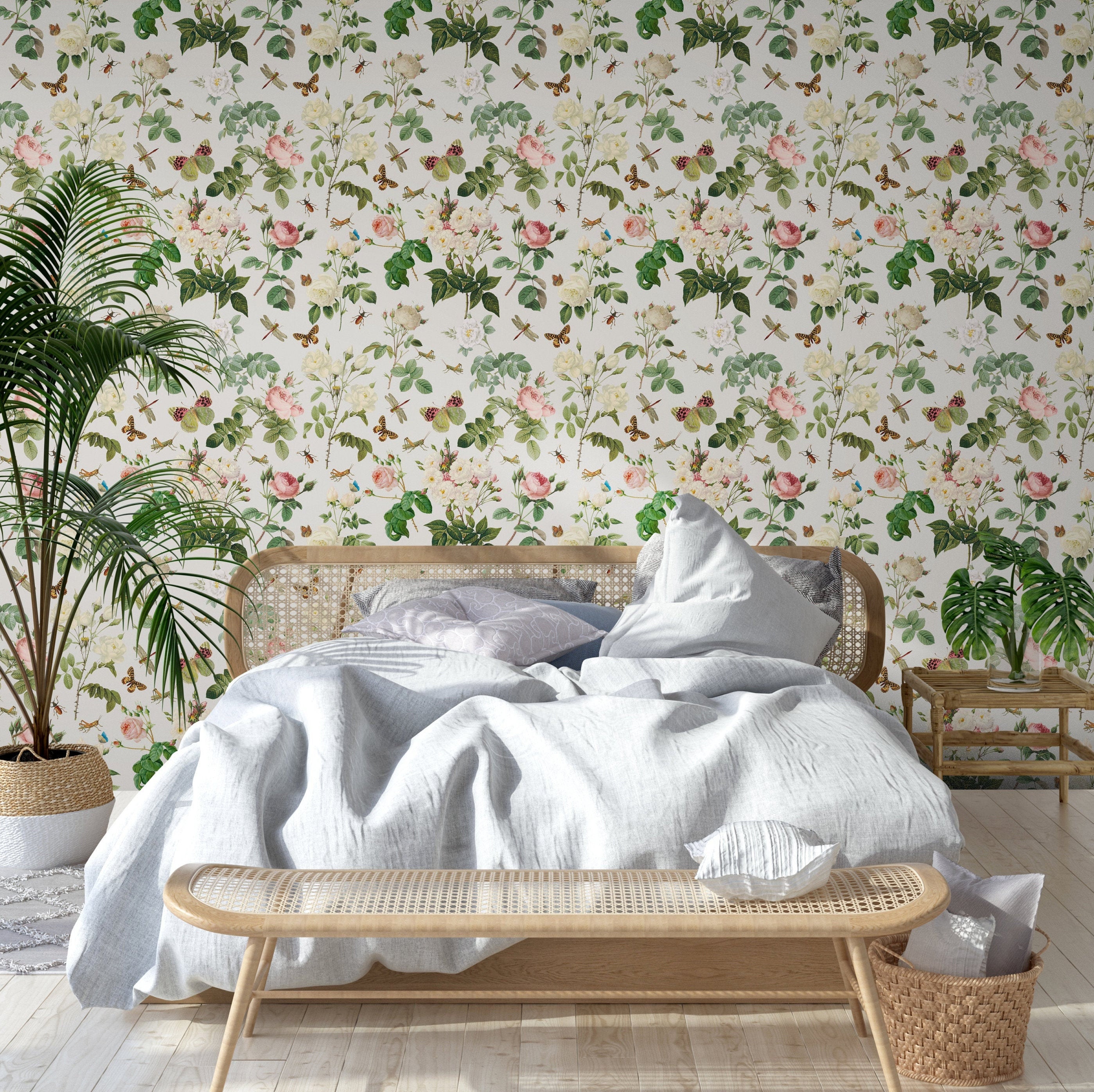 Rose Wall Paper Peony Wallpaper Off-white Peel & Stick Wall - Etsy