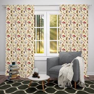 Mushrooms Curtains, Botanical Curtain Panel, Woodland Window Curtain, Sheer Curtains with Patterns, Blackout Curtain