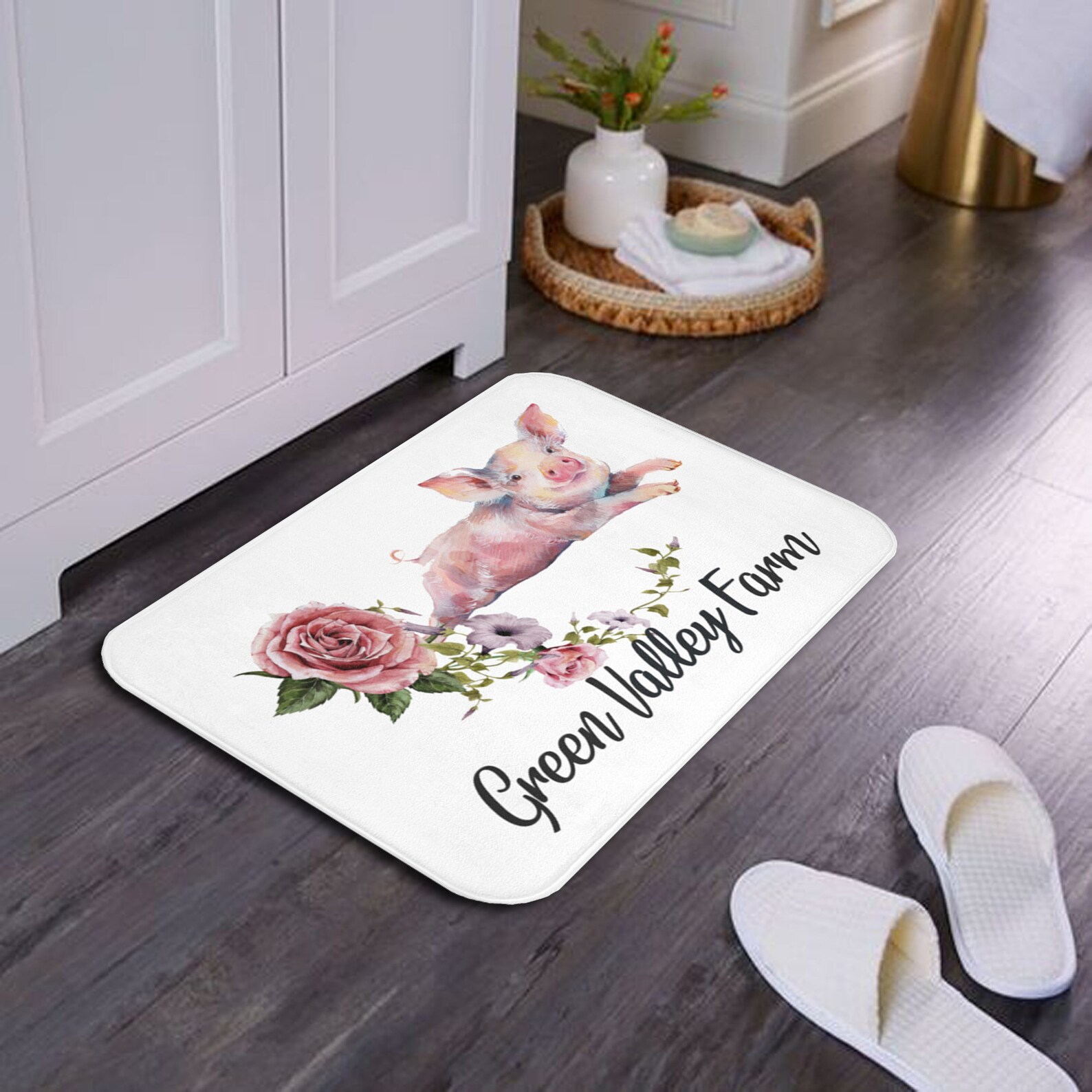 Funny Bath Mat Personalized Farmhouse Bath Rug With Piggy Etsy UK